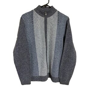 Northern Reflections Cable Knit Sweater Women's L Blue Full Zipper Warm Cozy